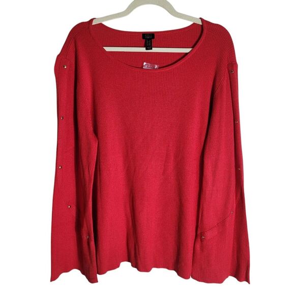 GILI G.II.L.I. Studded Ribbed Sweater Women's 1X Red Modal Blend Holiday NWOT - Picture 1 of 10